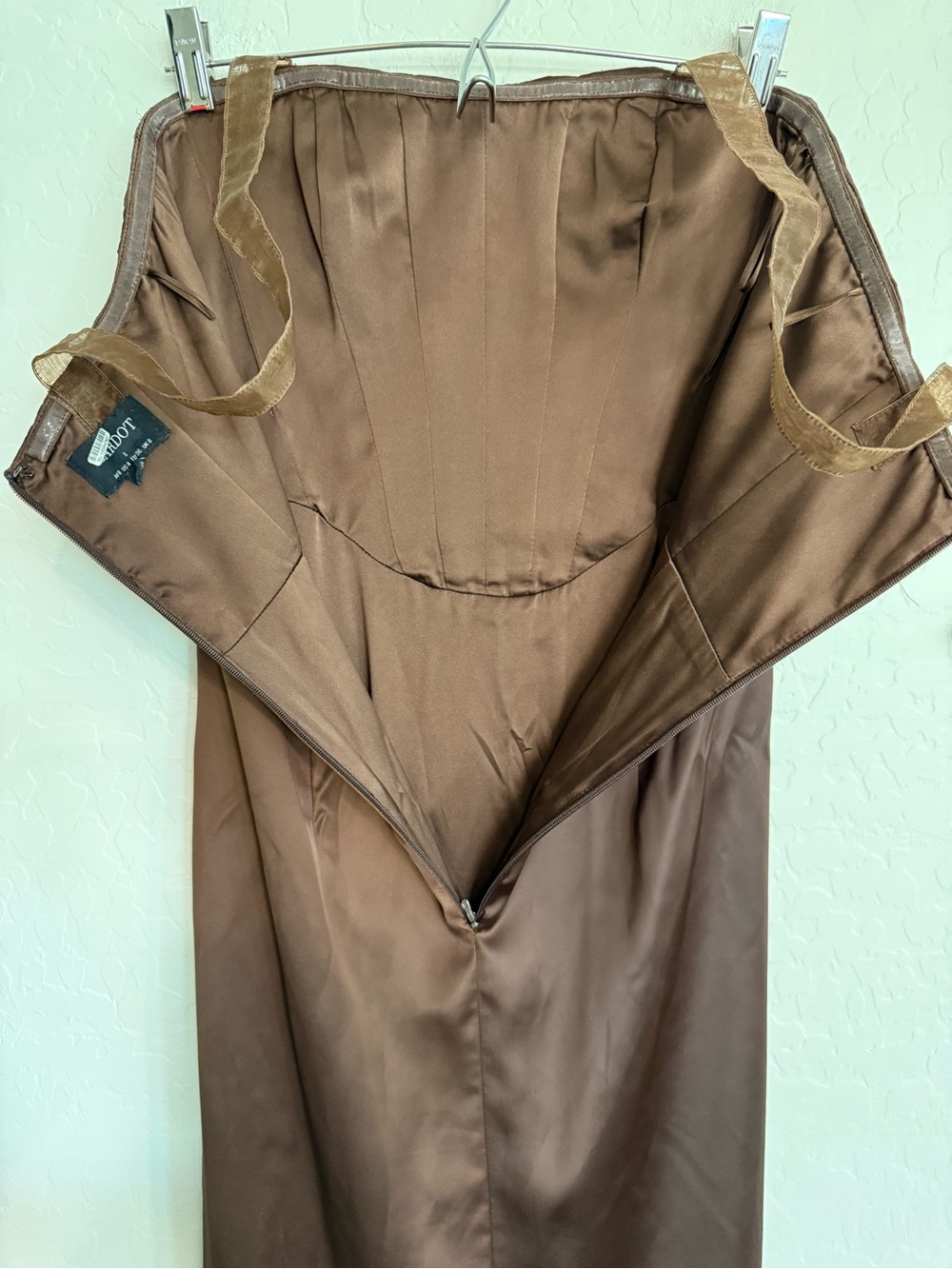 BARDOT Everlasting Strapless Brown Satin Evening Dress - Small/US 4 - Picture 8 of 11
